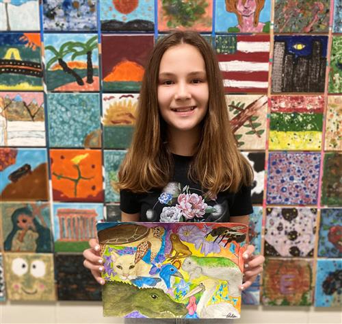 Evelyn Allen with award-winning artwork